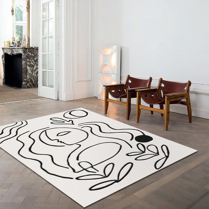 Lisslune | Simple Line Art Rug Multicolor Nordic Style Rug Synthetic Pet Friendly Machine Washable Non-Slip Rug for Living Room