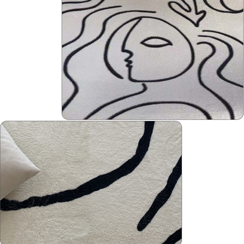 Lisslune | Simple Line Art Rug Multicolor Nordic Style Rug Synthetic Pet Friendly Machine Washable Non-Slip Rug for Living Room