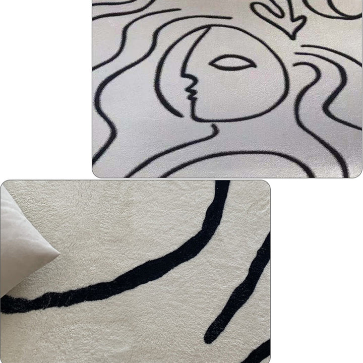 Lisslune | Simple Line Art Rug Multicolor Nordic Style Rug Synthetic Pet Friendly Machine Washable Non-Slip Rug for Living Room