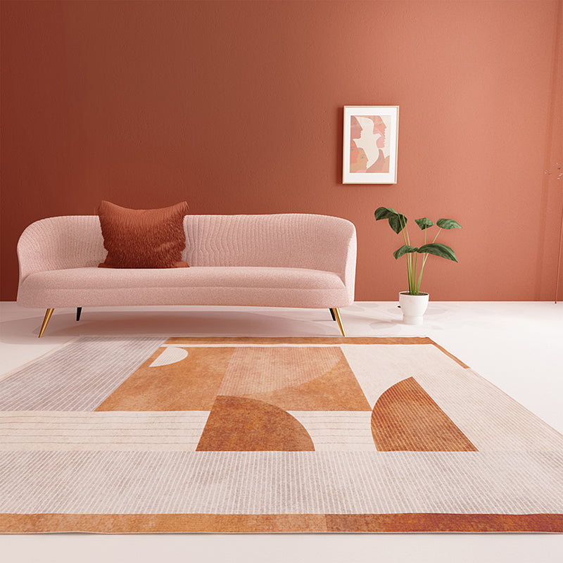 Lisslune | Mid-Century Living Room Rug Multicolored Architecture Color Block Rug Polyester Pet Friendly Non-Slip Washable Indoor Rug