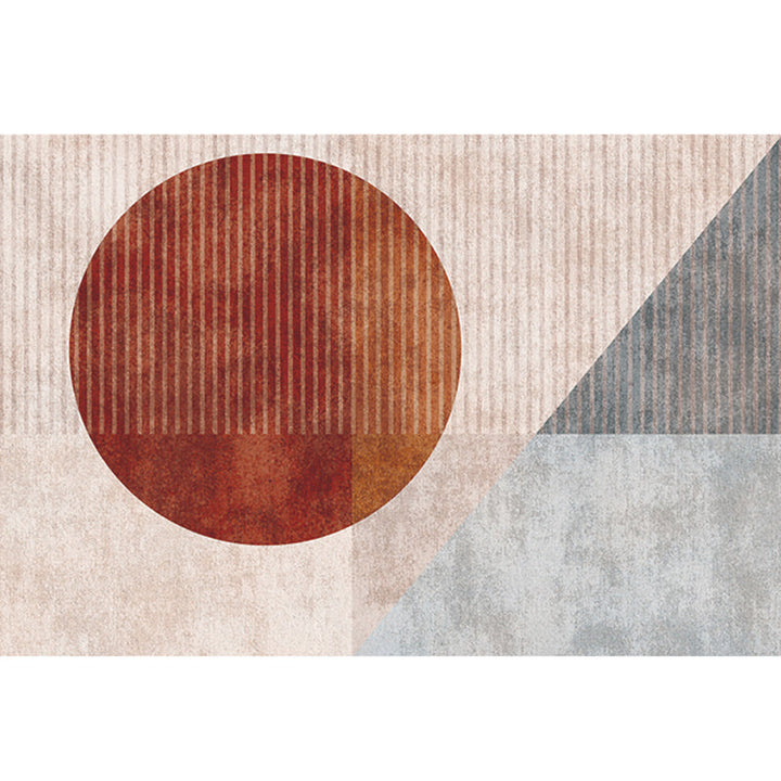 Lisslune | Mid-Century Living Room Rug Multicolored Architecture Color Block Rug Polyester Pet Friendly Non-Slip Washable Indoor Rug