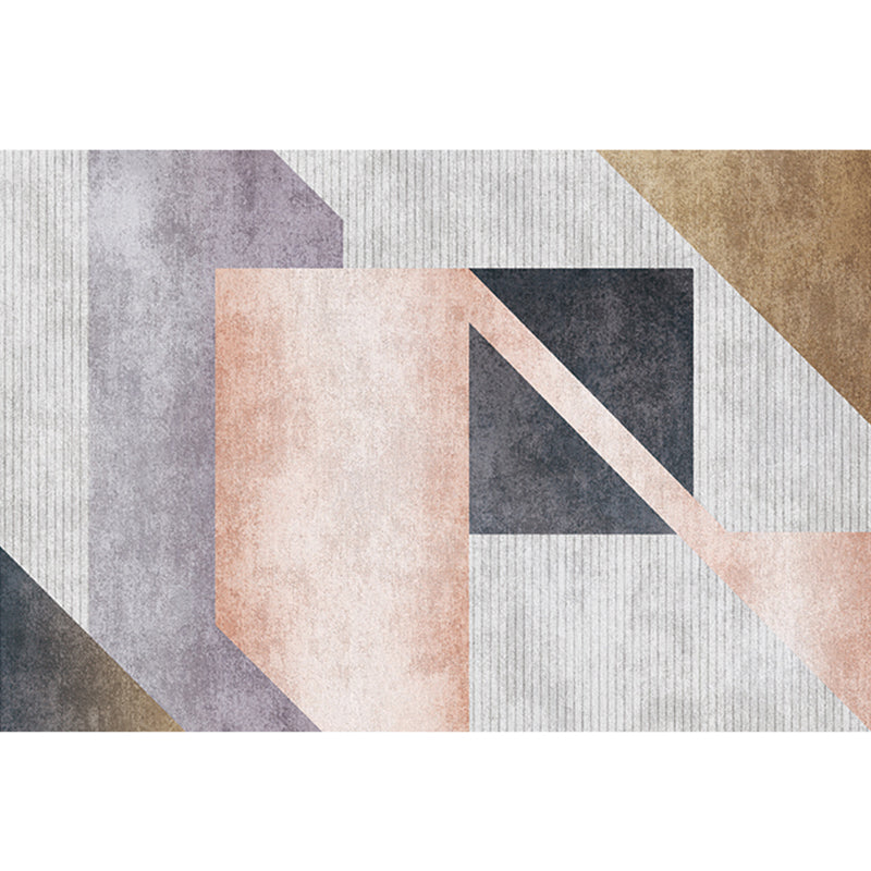 Lisslune | Mid-Century Living Room Rug Multicolored Architecture Color Block Rug Polyester Pet Friendly Non-Slip Washable Indoor Rug