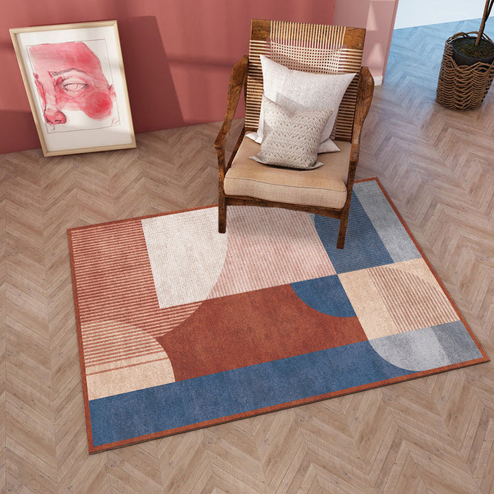 Lisslune | Aesthetics Color-Blocking Rug Multi-Color Scandinavian Rug Synthetic Stain Resistant Anti-Slip Backing Pet Friendly Carpet for Room