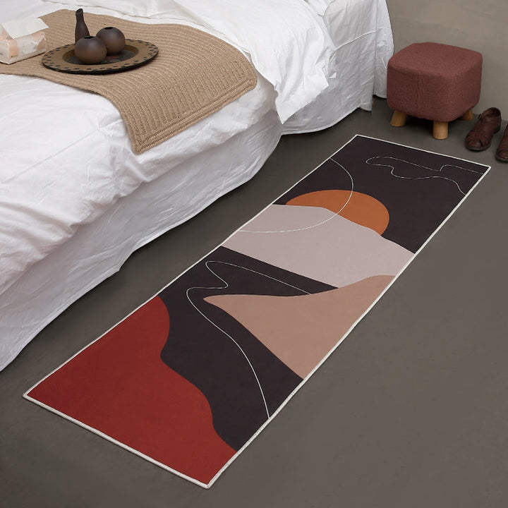 Lisslune | Artistic Sunrise Landscape Pattern Rug Black Modern Rug Synthetic Non-Slip Backing Washable Pet Friendly Carpet for Bedroom
