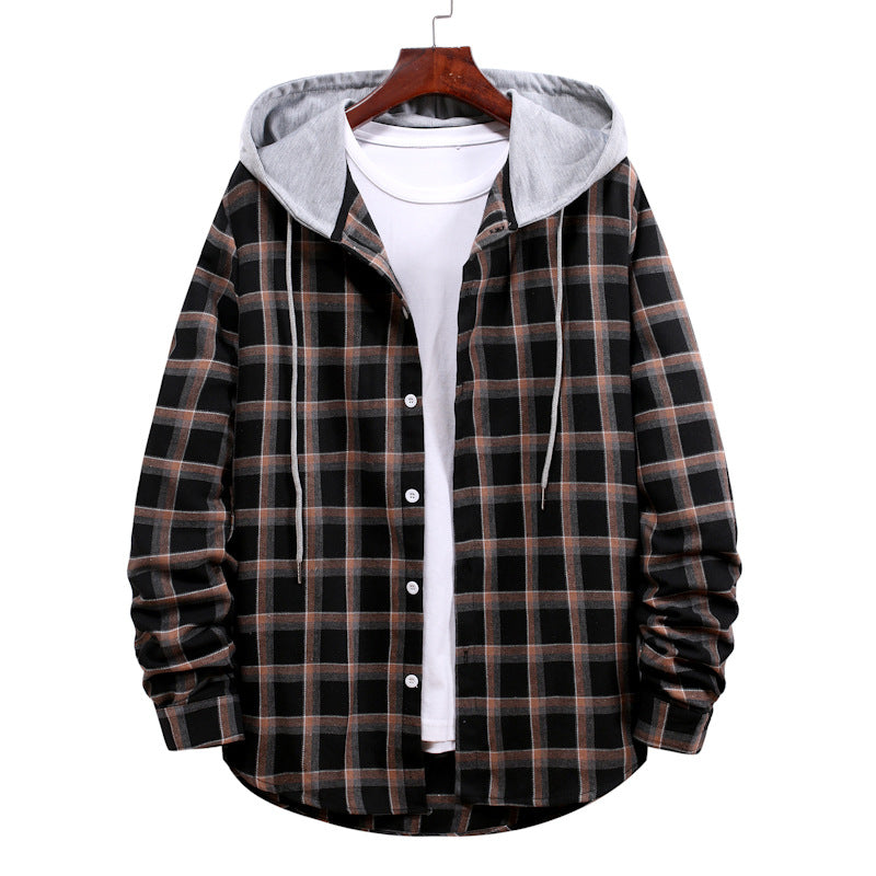 Men's transitional blouse with hood in checkered look Lisslune
