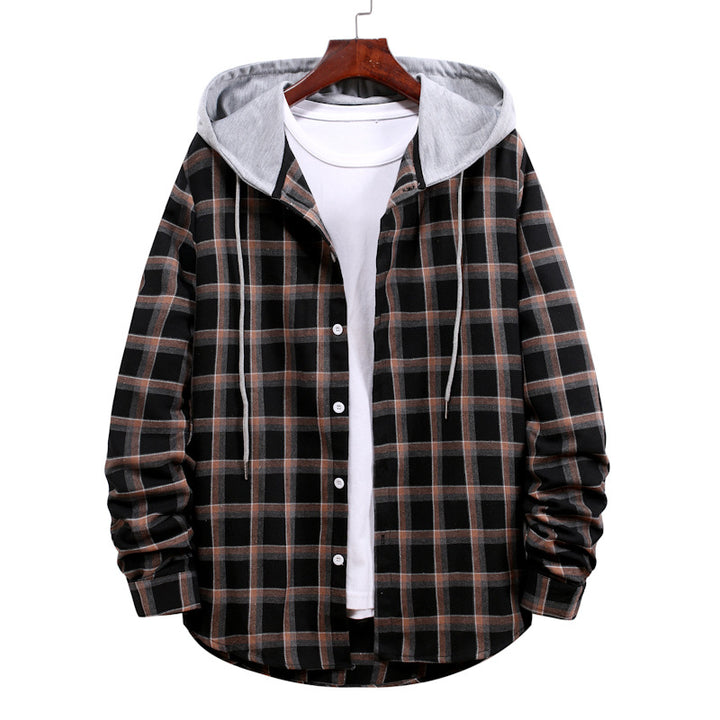 Men's transitional blouse with hood in checkered look Lisslune
