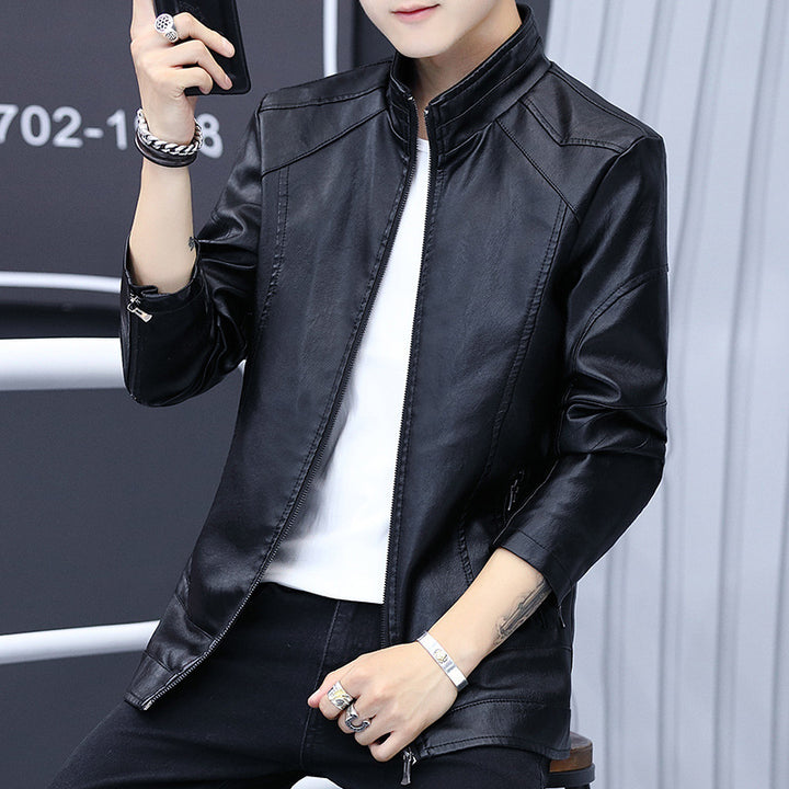 Men's Elegant Synthetic Leather Jacket with A Slim Fit and Practical Zip Pockets Lisslune