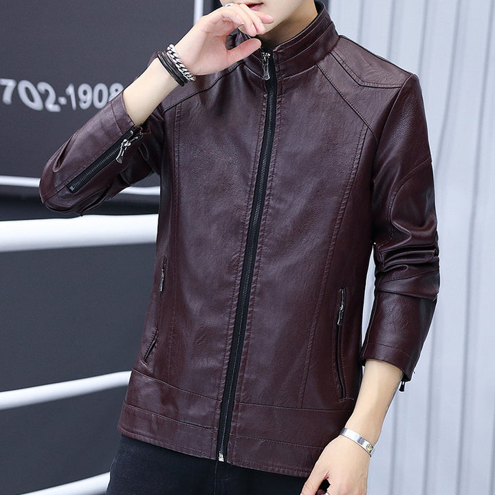Men's Elegant Synthetic Leather Jacket with A Slim Fit and Practical Zip Pockets Lisslune