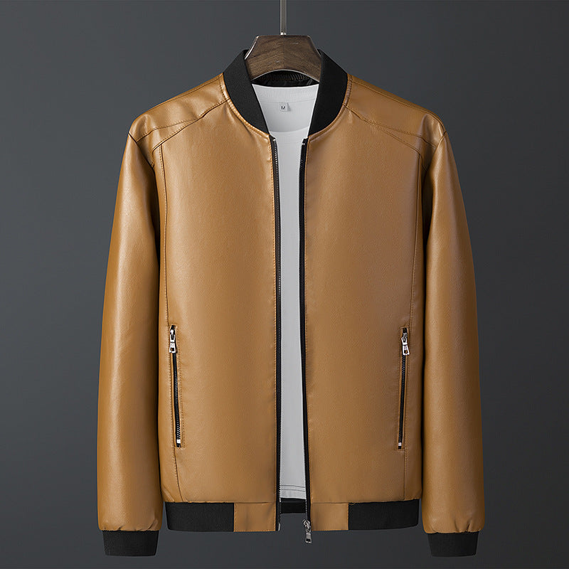 Men's Stylish Synthetic Leather Jacket with Ribbed Hem Lisslune