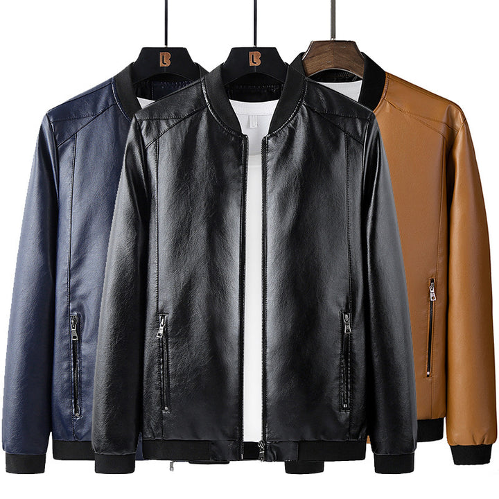 Men's Stylish Synthetic Leather Jacket with Ribbed Hem Lisslune