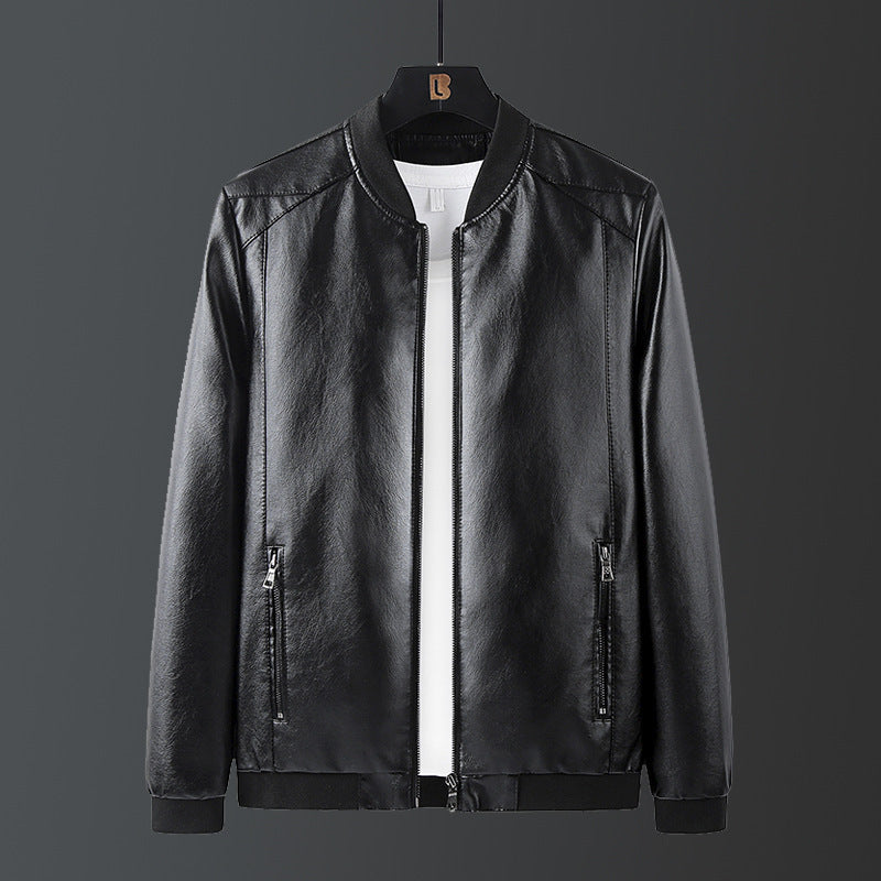 Men's Stylish Synthetic Leather Jacket with Ribbed Hem Lisslune