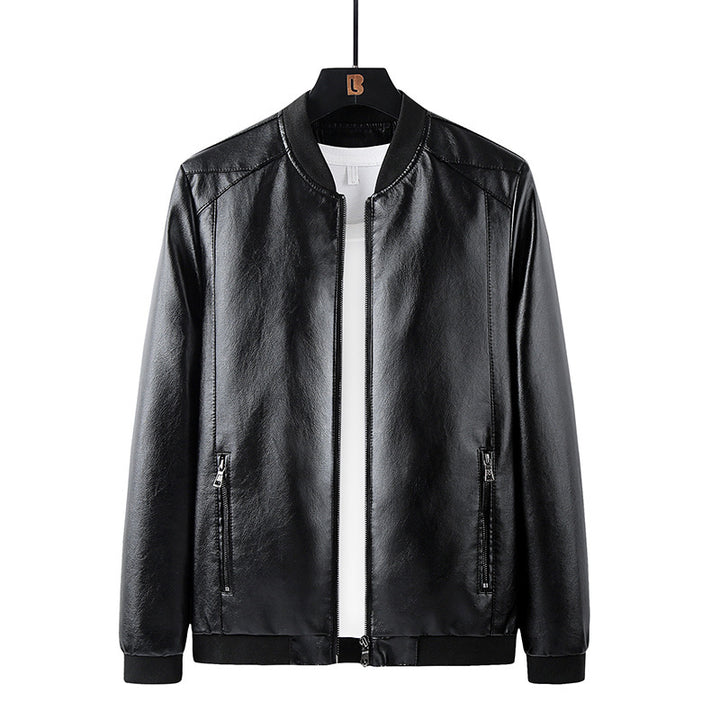 Men's Stylish Synthetic Leather Jacket with Ribbed Hem Lisslune