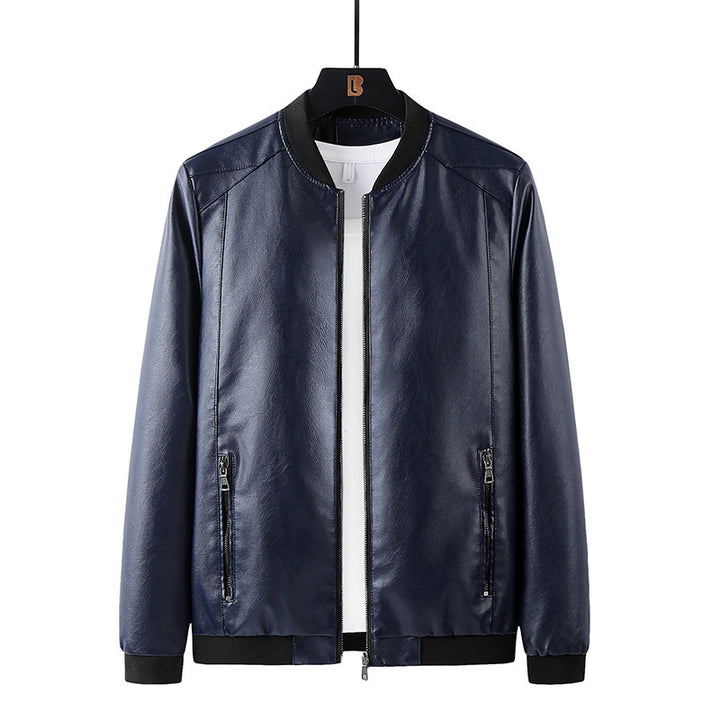Men's Stylish Synthetic Leather Jacket with Ribbed Hem Lisslune