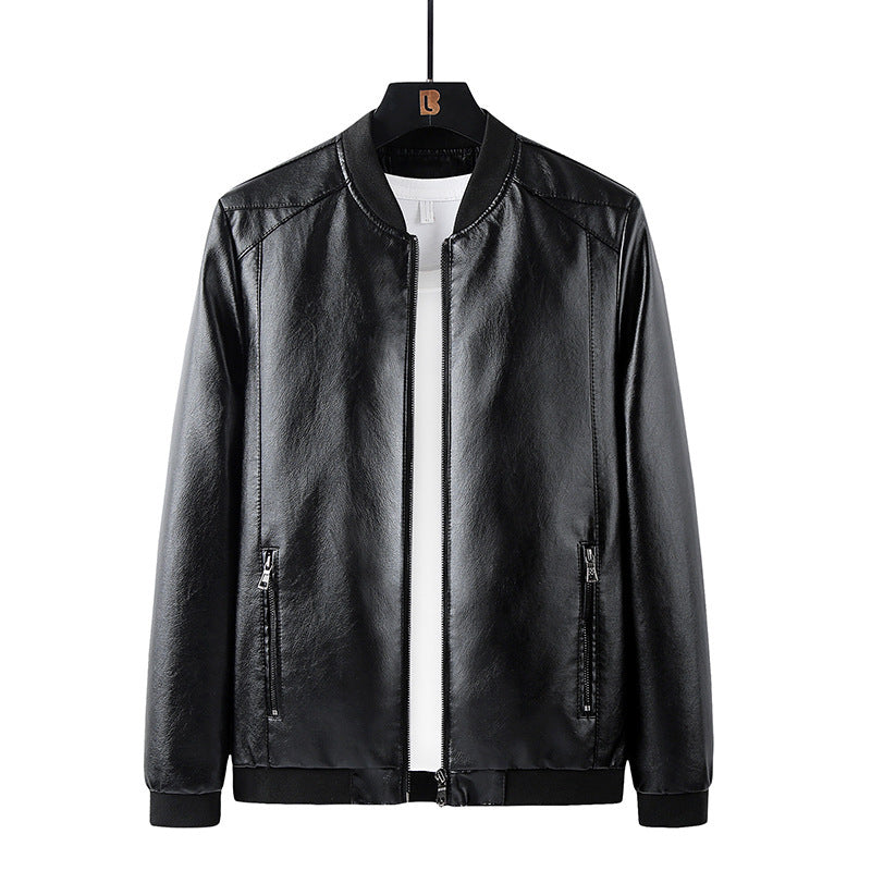Men's Stylish Synthetic Leather Jacket with Ribbed Hem Lisslune