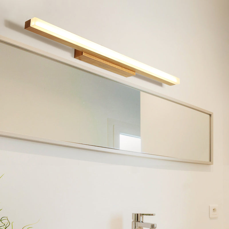 Skørter | Wooden Linear Vanity Lamp Modernist Led 16"/23.5"/31.5" Wide Beige Vanity Sconce Light in White/Warm Light