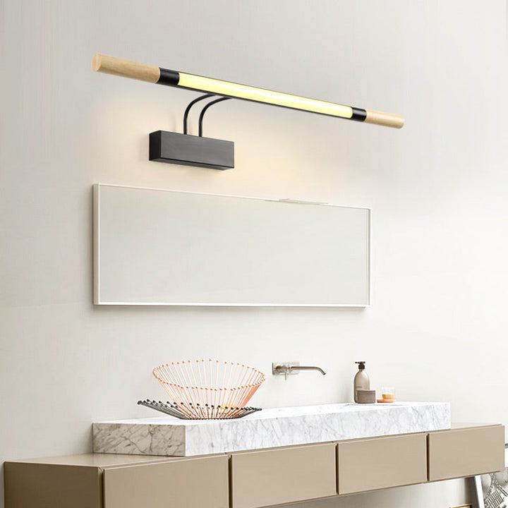 Skørter | Linear Vanity Lighting Modern LED Wood Vanity Wall Lamp with Curved White/Black Arm in White/Warm Light