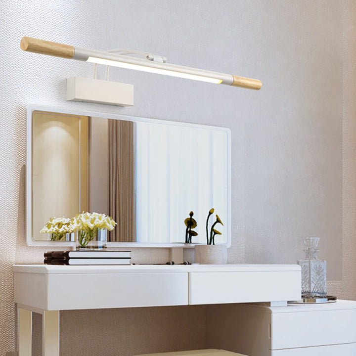 Skørter | Linear Vanity Lighting Modern LED Wood Vanity Wall Lamp with Curved White/Black Arm in White/Warm Light