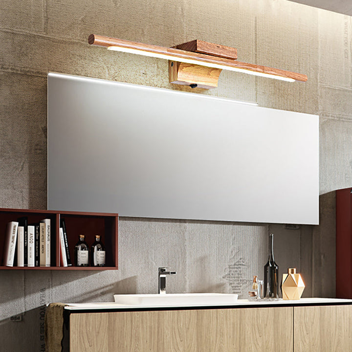 Skørter | Slim Wood Vanity Sconce Lamp Modernist Led Beige Wall Mounted Light Fixture in White/Warm Light