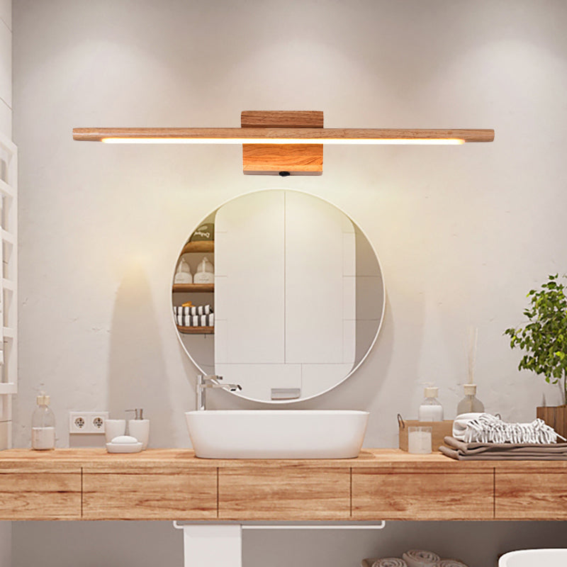 Skørter | Slim Wood Vanity Sconce Lamp Modernist Led Beige Wall Mounted Light Fixture in White/Warm Light