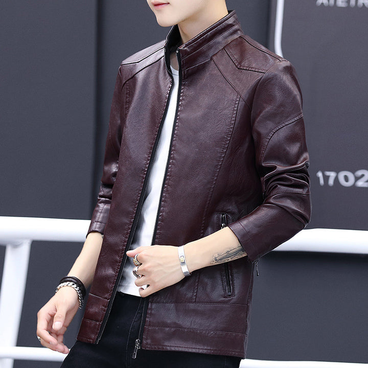 Men's Elegant Synthetic Leather Jacket with A Slim Fit and Practical Zip Pockets Lisslune
