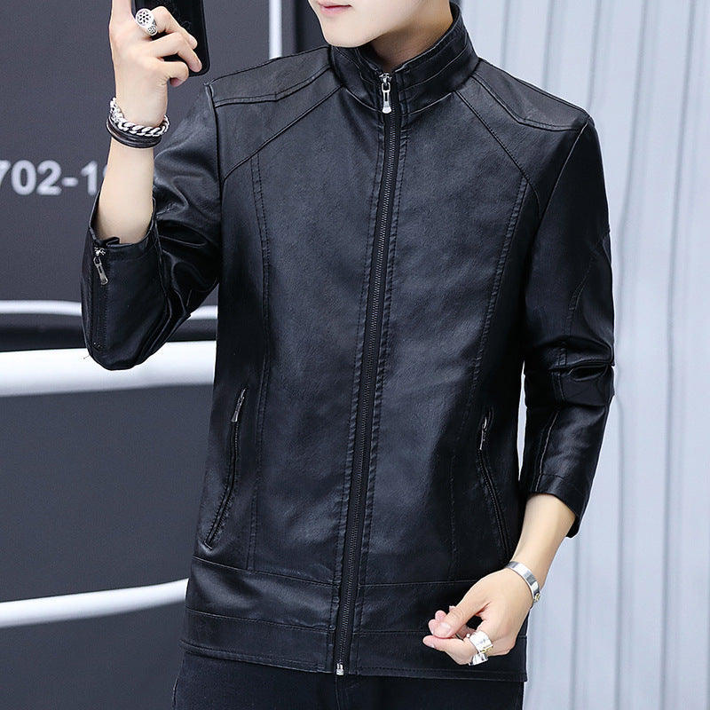 Men's Elegant Synthetic Leather Jacket with A Slim Fit and Practical Zip Pockets Lisslune