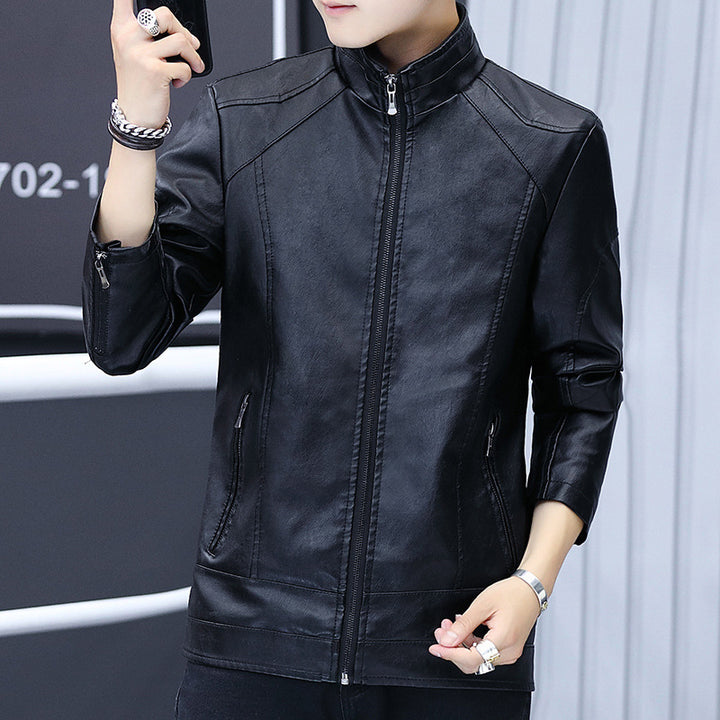 Men's Elegant Synthetic Leather Jacket with A Slim Fit and Practical Zip Pockets Lisslune