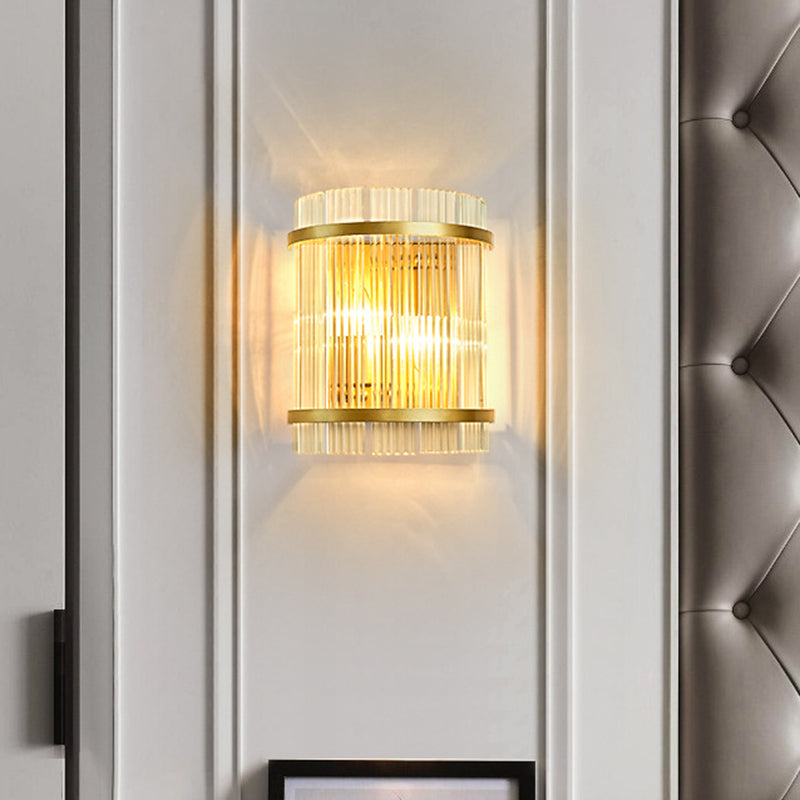 Lisslune | Half-cylinder living room wall-mounted light ribbed glass 2 bulbs modern wall lamp in gold