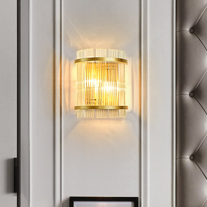 Lisslune | Half-cylinder living room wall-mounted light ribbed glass 2 bulbs modern wall lamp in gold
