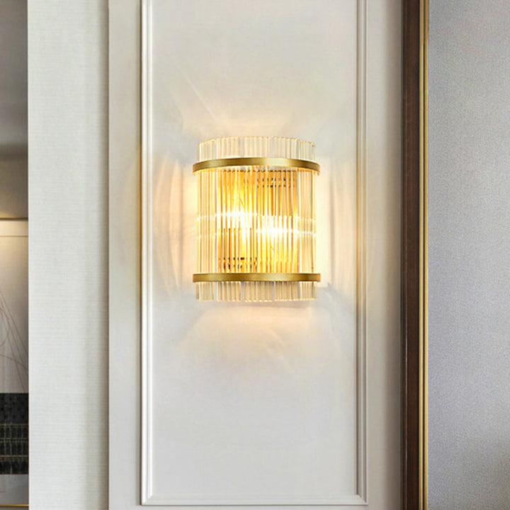 Lisslune | Half-cylinder living room wall-mounted light ribbed glass 2 bulbs modern wall lamp in gold