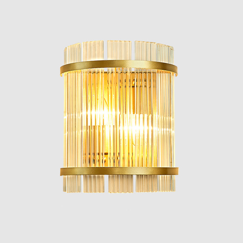 Lisslune | Half-cylinder living room wall-mounted light ribbed glass 2 bulbs modern wall lamp in gold
