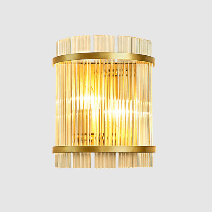 Lisslune | Half-cylinder living room wall-mounted light ribbed glass 2 bulbs modern wall lamp in gold