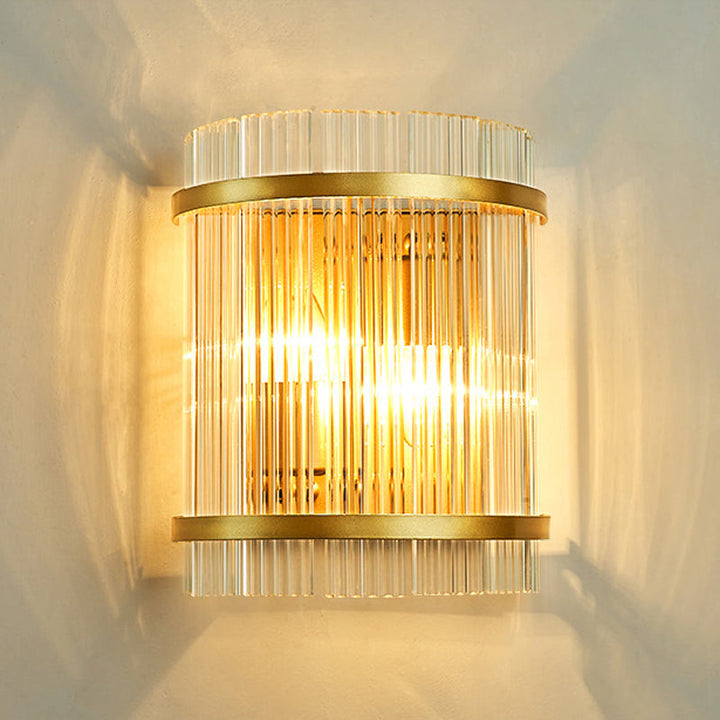 Lisslune | Half-cylinder living room wall-mounted light ribbed glass 2 bulbs modern wall lamp in gold