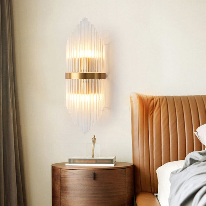 Lisslune | Shadow Wall Light Simplicity Crystal Rod 2 Bulbs Living Room Wall Mount Light in Gold
