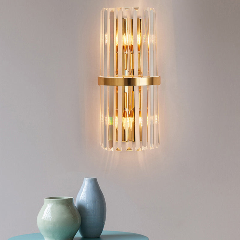 Lisslune | Shadow Wall Light Simplicity Crystal Rod 2 Bulbs Living Room Wall Mount Light in Gold