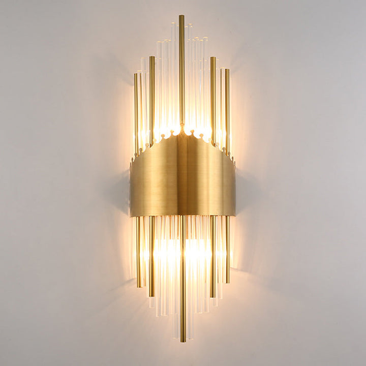 Lisslune | Shadow Wall Light Simplicity Crystal Rod 2 Bulbs Living Room Wall Mount Light in Gold