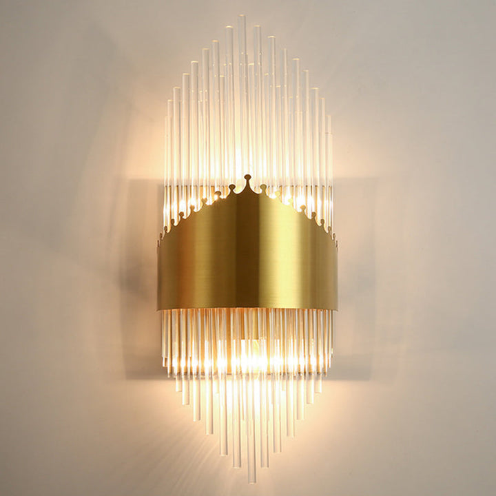 Lisslune | Shadow Wall Light Simplicity Crystal Rod 2 Bulbs Living Room Wall Mount Light in Gold