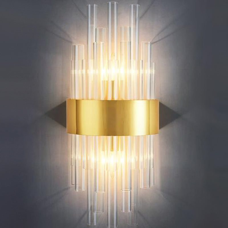Lisslune | Shadow Wall Light Simplicity Crystal Rod 2 Bulbs Living Room Wall Mount Light in Gold