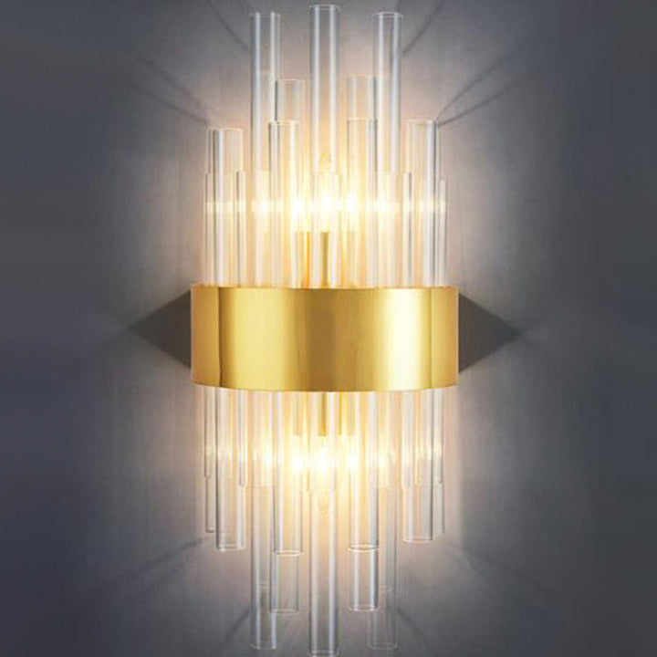 Lisslune | Shadow Wall Light Simplicity Crystal Rod 2 Bulbs Living Room Wall Mount Light in Gold