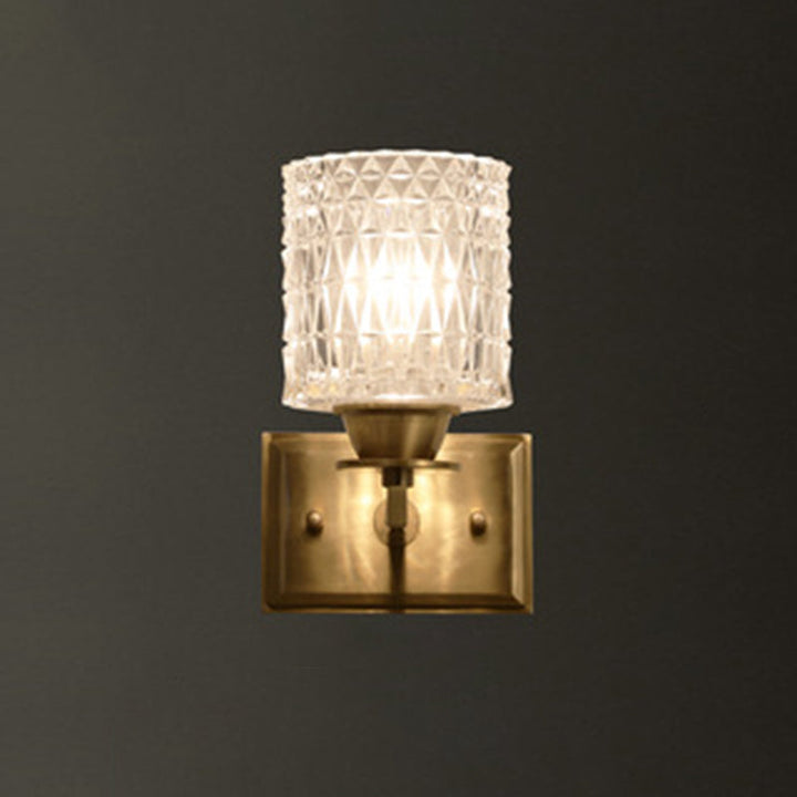 Lisslune | Cylinder-shaped Wall Light Modern Grid Glass Brass Wall Lighting for Corridor