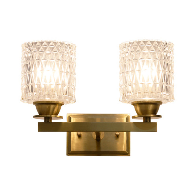 Lisslune | Cylinder-shaped Wall Light Modern Grid Glass Brass Wall Lighting for Corridor