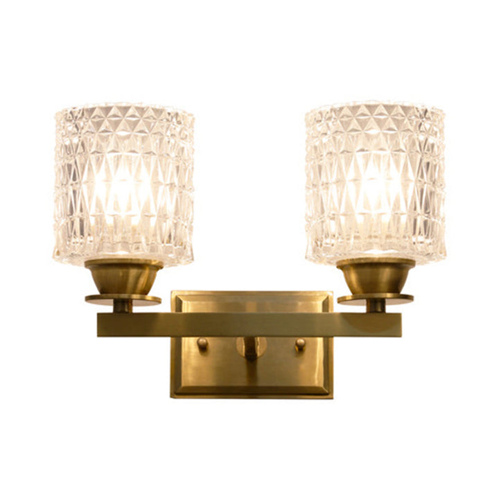 Lisslune | Cylinder-shaped Wall Light Modern Grid Glass Brass Wall Lighting for Corridor