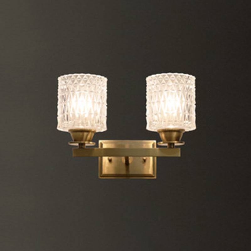 Lisslune | Cylinder-shaped Wall Light Modern Grid Glass Brass Wall Lighting for Corridor