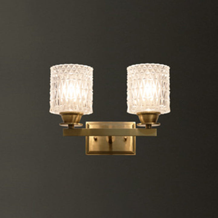 Lisslune | Cylinder-shaped Wall Light Modern Grid Glass Brass Wall Lighting for Corridor