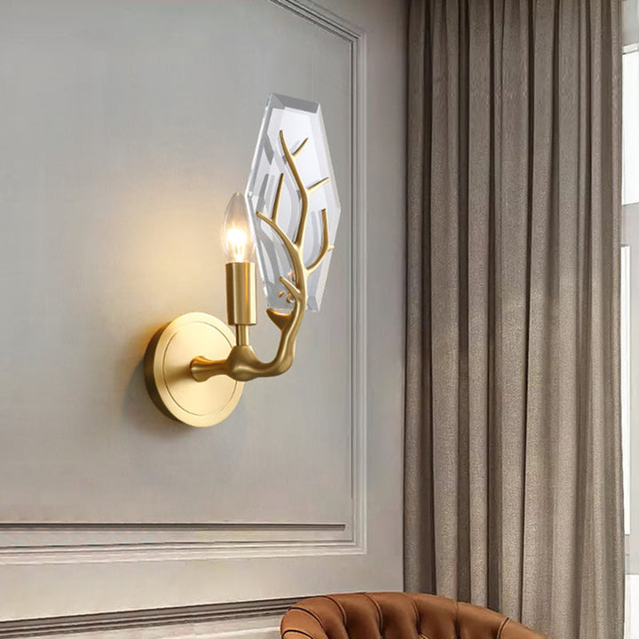 Lisslune | Artistic hexagonal wall lamp crystal single living room wall light fixture in brass