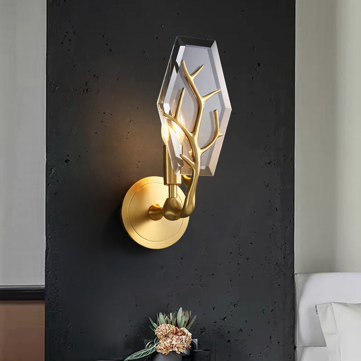 Lisslune | Artistic hexagonal wall lamp crystal single living room wall light fixture in brass
