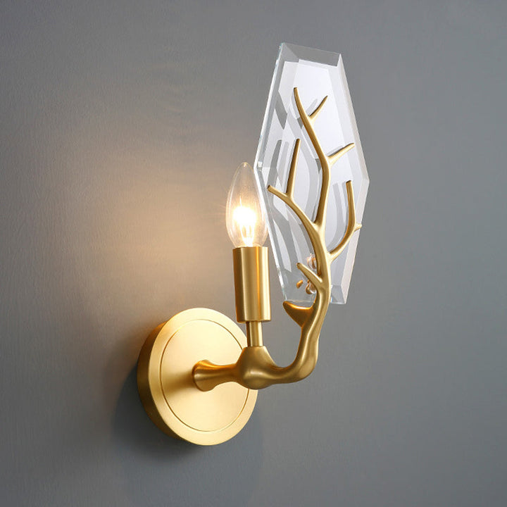 Lisslune | Artistic hexagonal wall lamp crystal single living room wall light fixture in brass