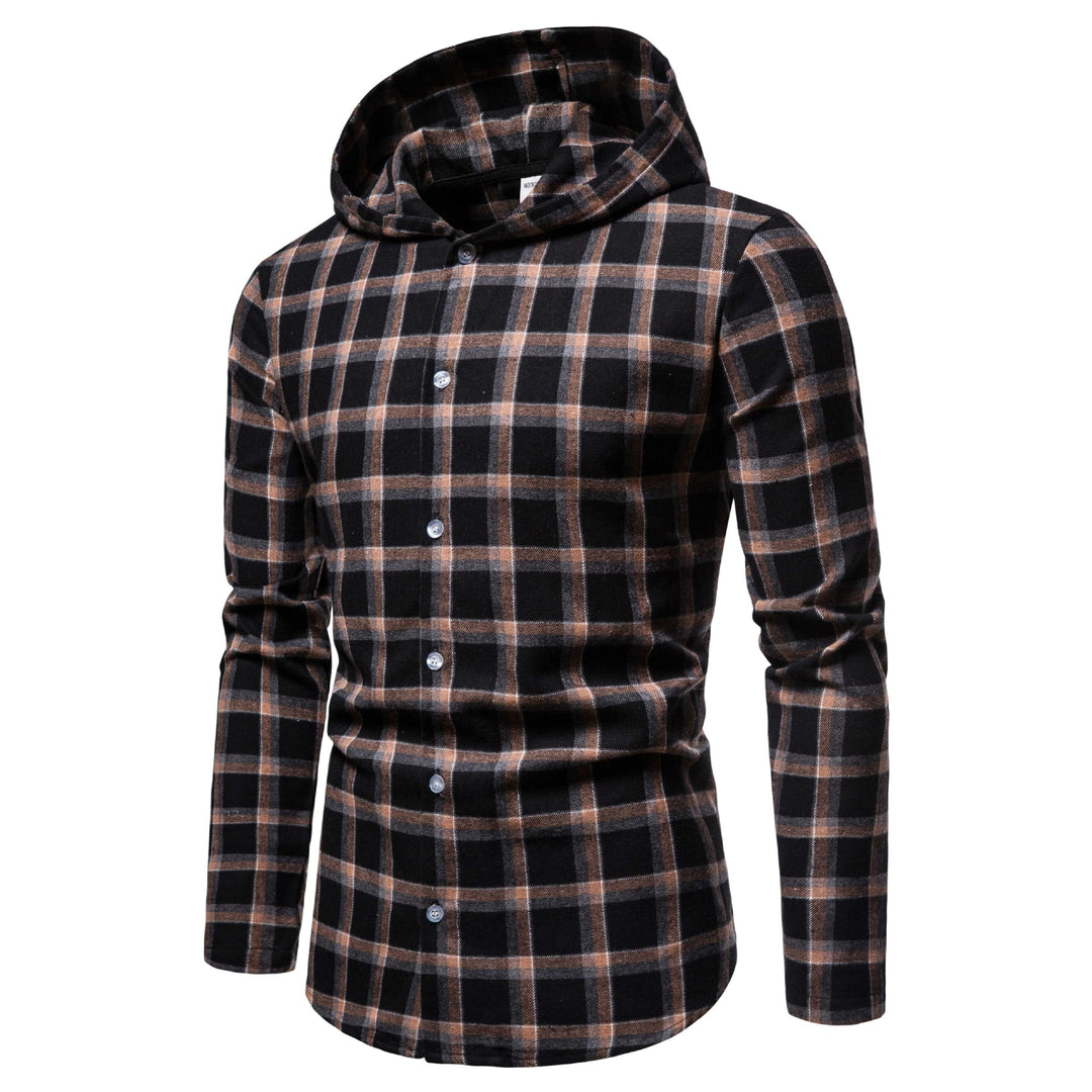 Men's Casual Flannel Shirt with Integrated Hoodie Lisslune