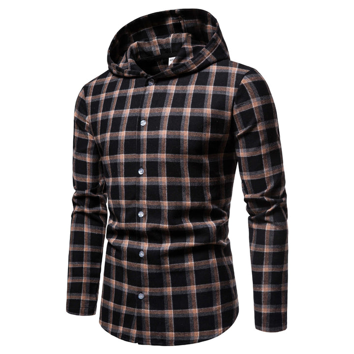 Men's Casual Flannel Shirt with Integrated Hoodie Lisslune