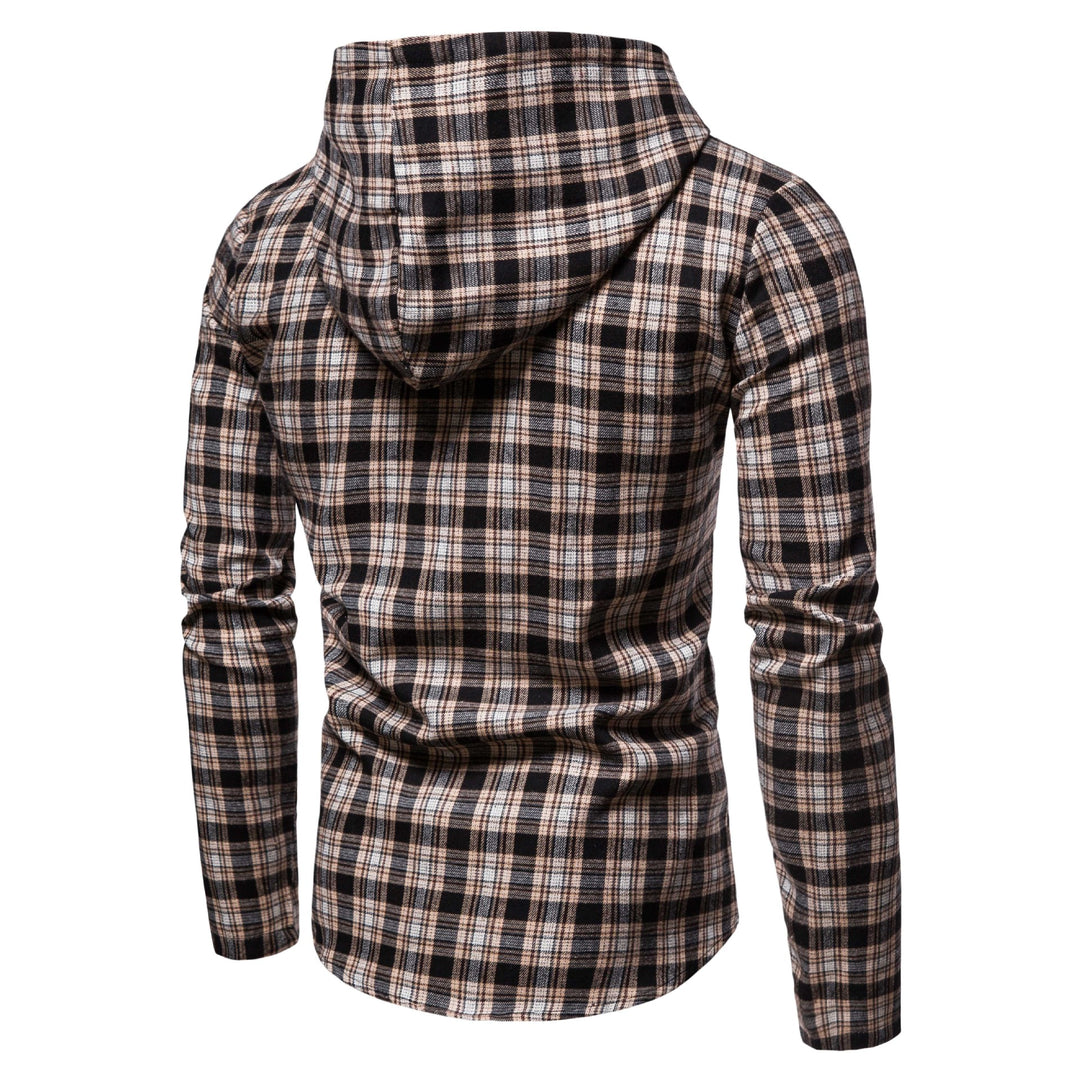 Men's Casual Flannel Shirt with Integrated Hoodie Lisslune