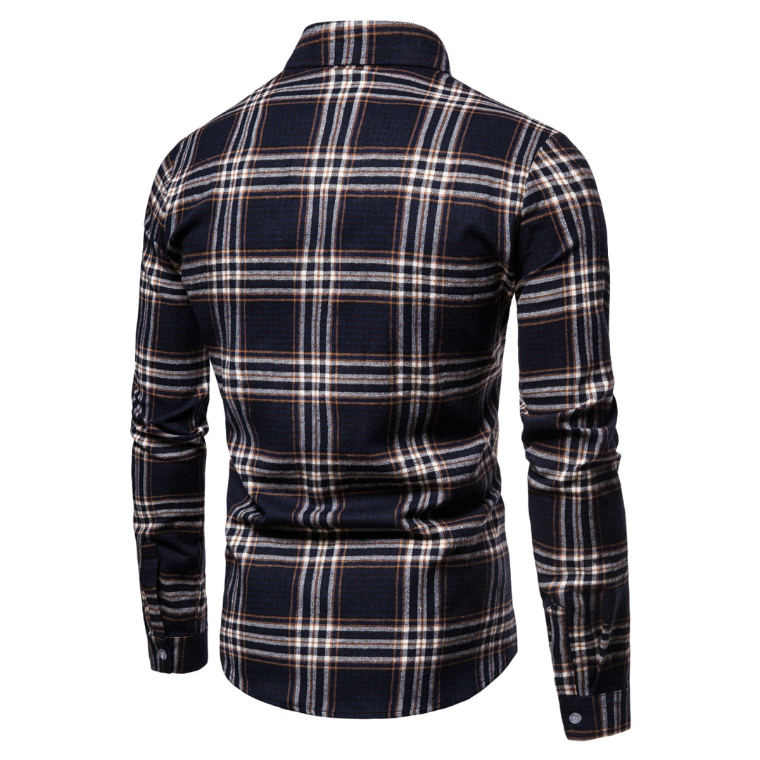 Men's Long Sleeve Shirt in Modern Check Pattern Lisslune